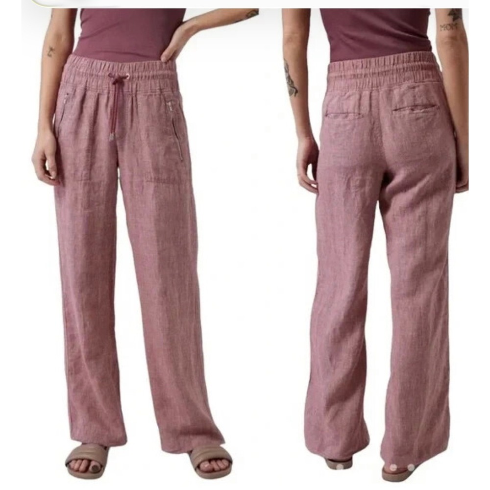 Athleta Women's Cabo Linen Blend Wide Leg  Drawstring Pants Size 0 Rosewood